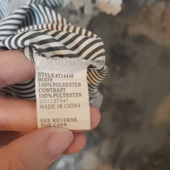 KONTROL Medium Off Shoulder Floral Embroidery STRIPE TOP Elastic Neck 3/4 Sleeve - Picture 5 of 8